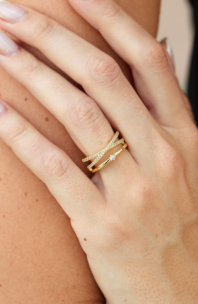 SAVVY CIE JEWELS Double Crossover Band Ring, Alternate, color, Yellow