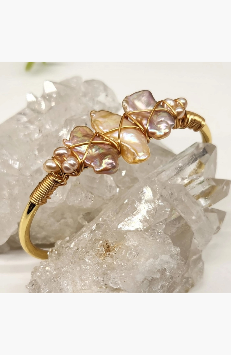 Humanist Beauty Gemstone Wire-Wrapped Bracelet, Alternate, color, Pearl Biwa / Yellow Gold