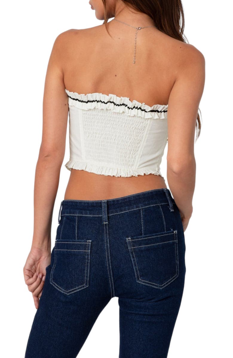 EDIKTED Coralie Ruffle Trim Strapless Corset Top, Alternate, color, Cream