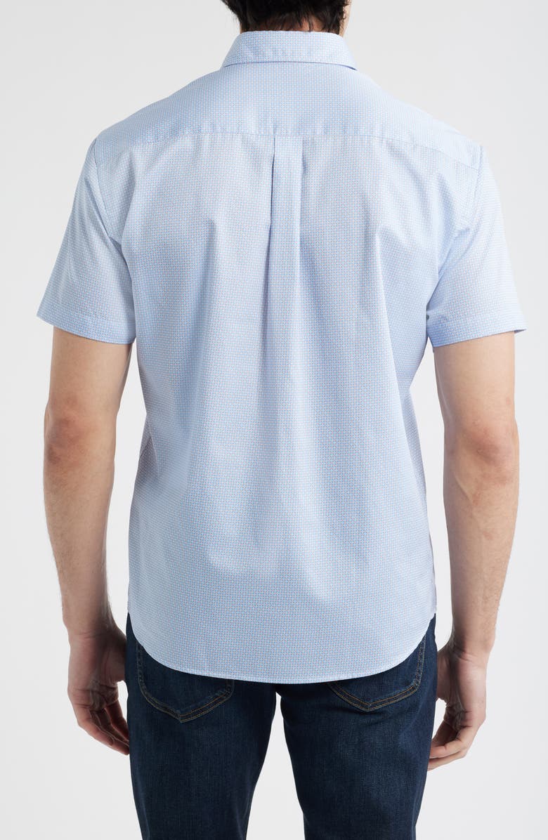 Peter Millar Theo Geo Print Short Sleeve Cotton Button-Up Shirt, Alternate, color, Blue Poppy