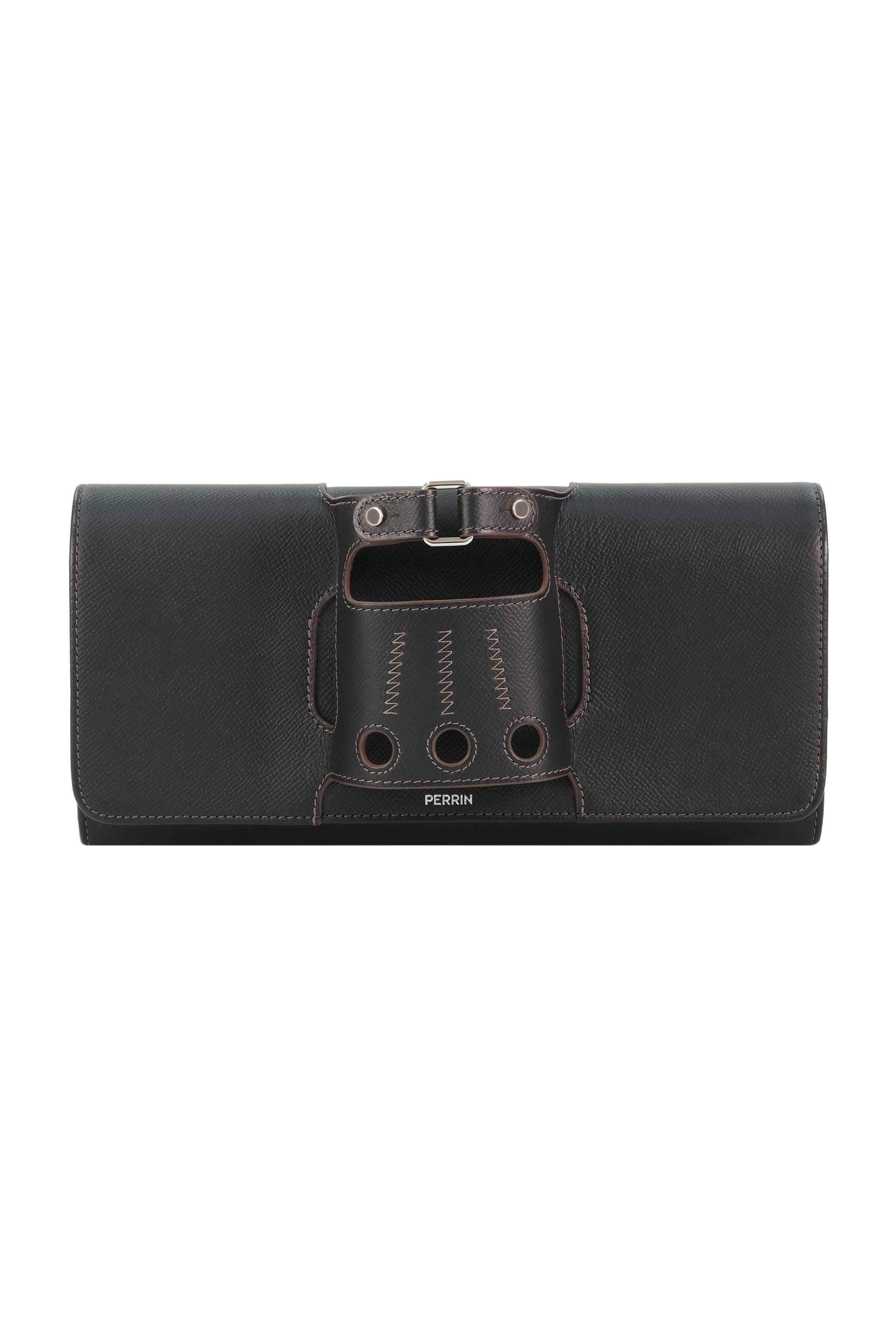 PERRIN PARIS Le Cabriolet Homme Clutch, Main, color, Black Grain W/ Espresso Trim