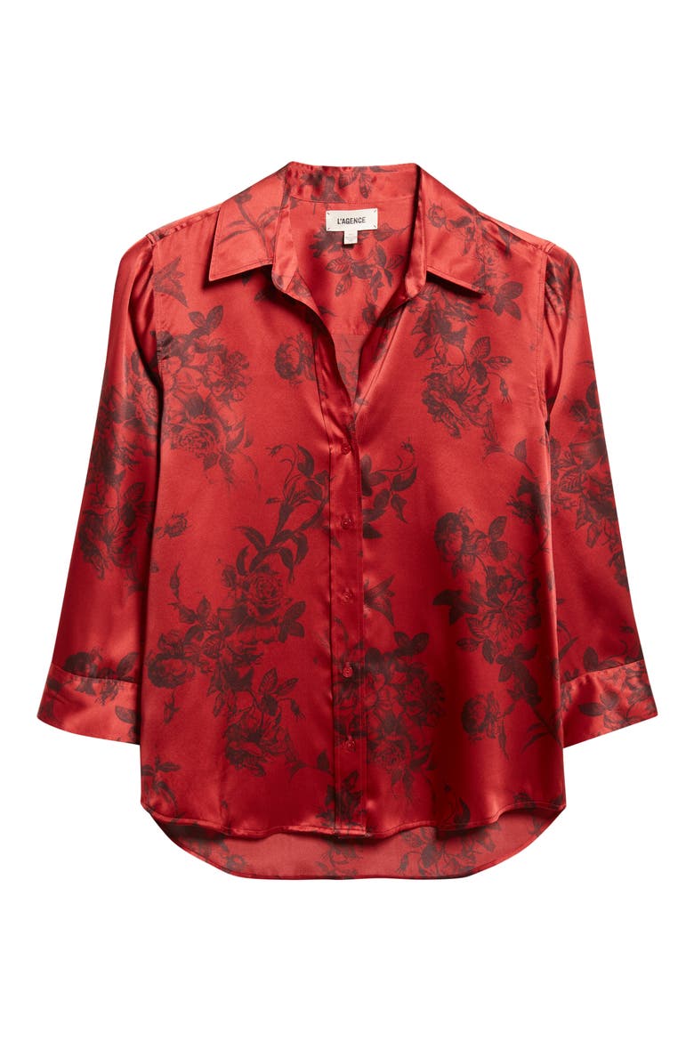 Dani Floral Print Silk Button-Up Shirt, Alternate, color, PAINTERFLY FLOWER