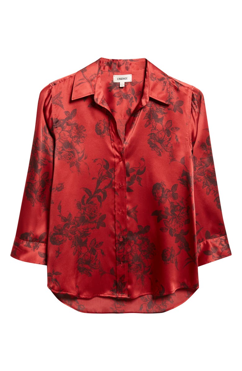 L'AGENCE Dani Floral Print Silk Button-Up Shirt, Alternate, color, Painterfly Flower