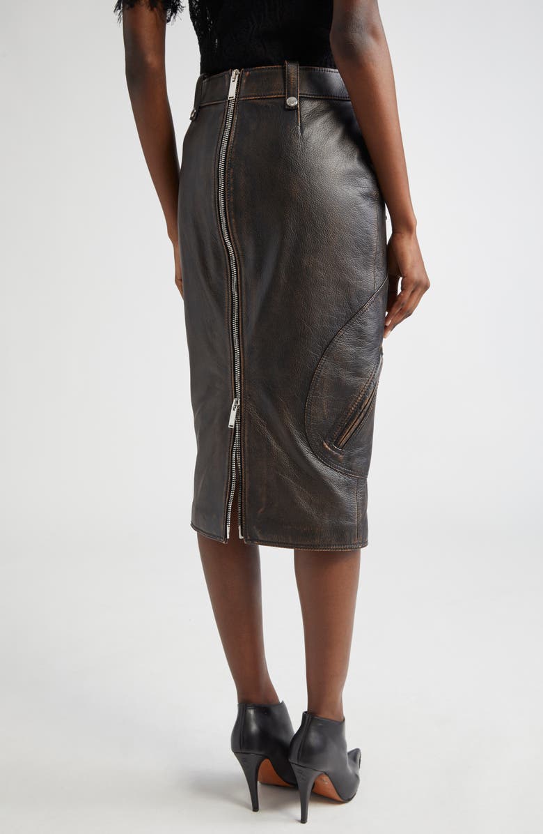 McQueen Antiqued Leather Pencil Skirt, Alternate, color, Dark Brown/ Tan
