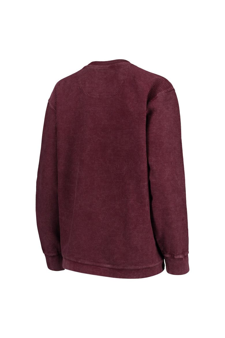 Women's Pressbox Maroon Virginia Tech Hokies Comfy Cord Vintage Wash Basic Arch Pullover Sweatshirt, Alternate, color, MAROON