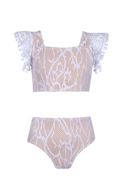 Kids' Lace Pompom Detail Two Piece Bikini
