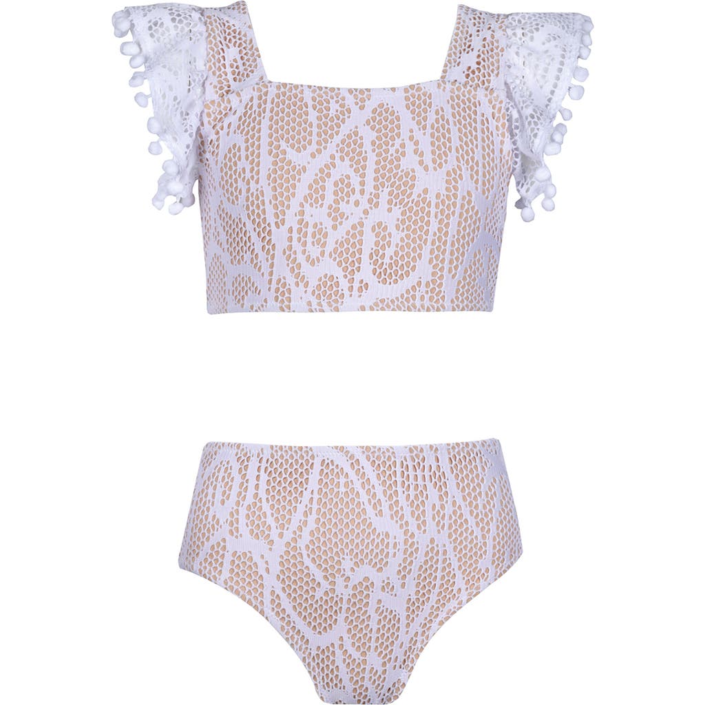 Nessi Byrd Kids' Lace Pompom Detail Two Piece Bikini In Pink