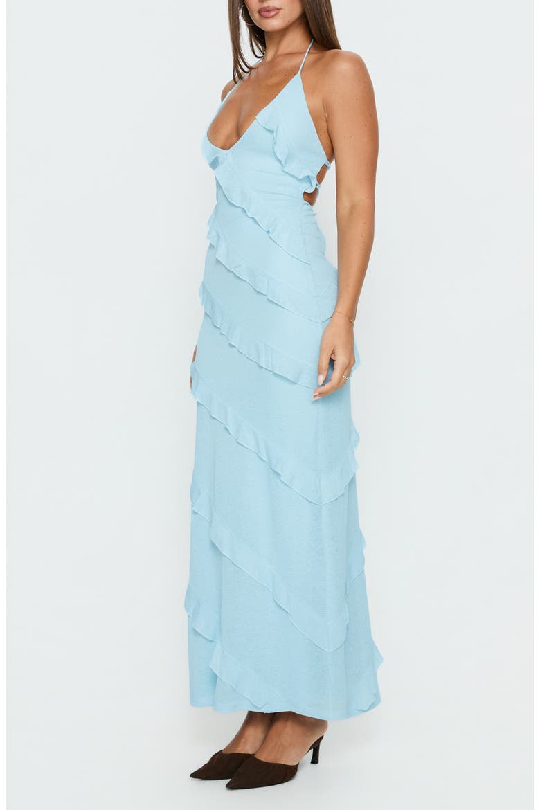Adesta Frill Halter Maxi Dress, Alternate, color, BLUE