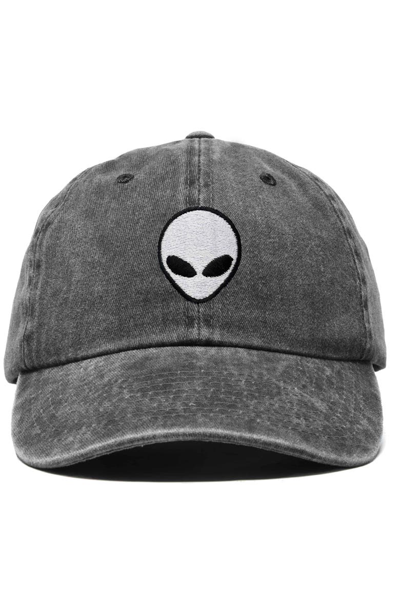 Dalix Alien Embroidered Classic Dad Cap, Main, color, Washed Black