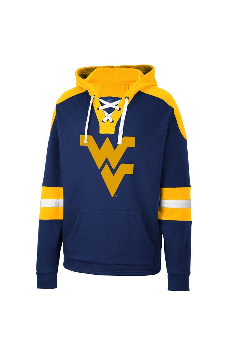 Men's Colosseum Navy West Virginia Mountaineers Lace-Up 4.0 Pullover Hoodie, Alternate, color, Navy