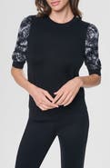 DKNY Print Twist Sleeve Mixed Media Sweater