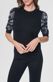 DKNY Print Twist Sleeve Mixed Media Sweater