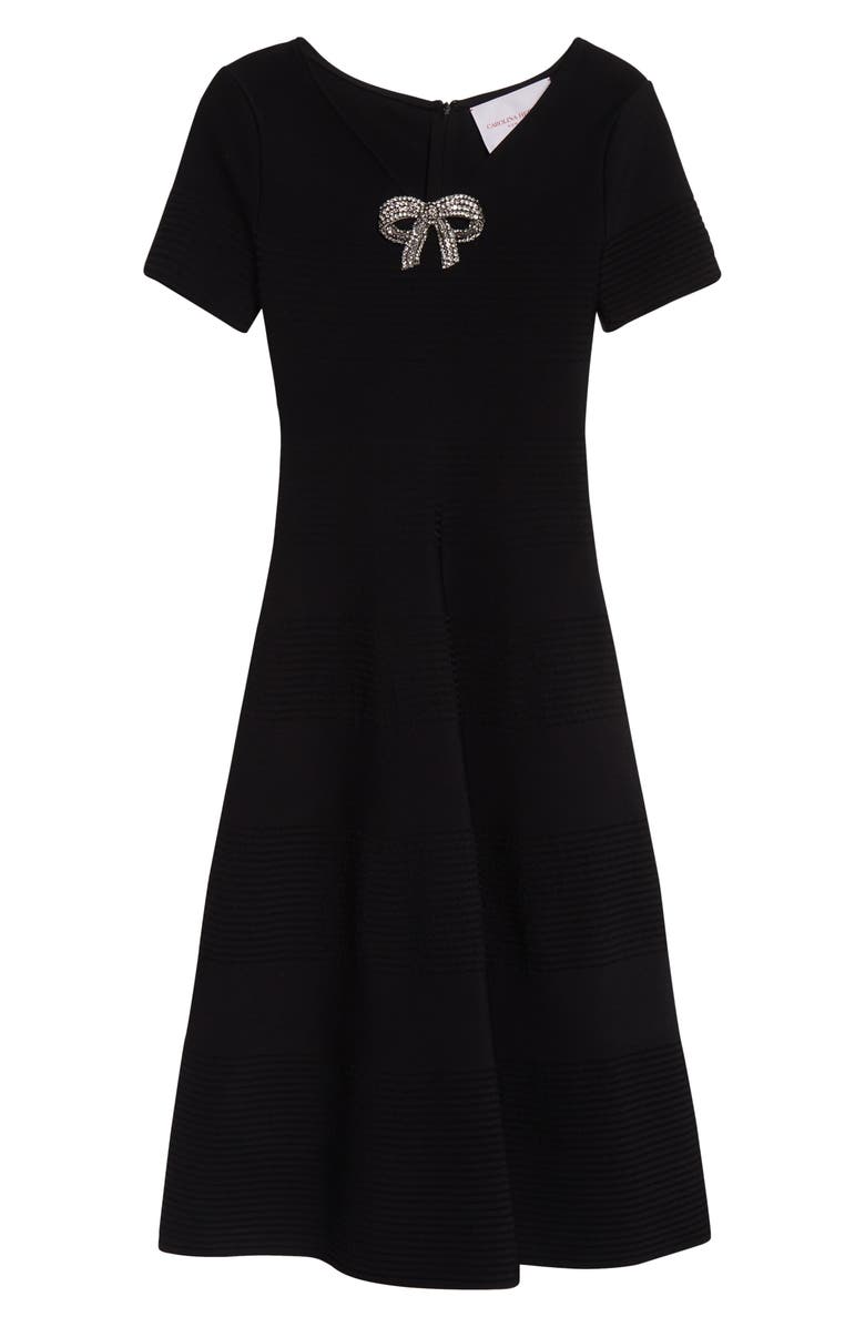 Carolina Herrera Crystal Bow Knit Fit & Flare Dress, Alternate, color, Black
