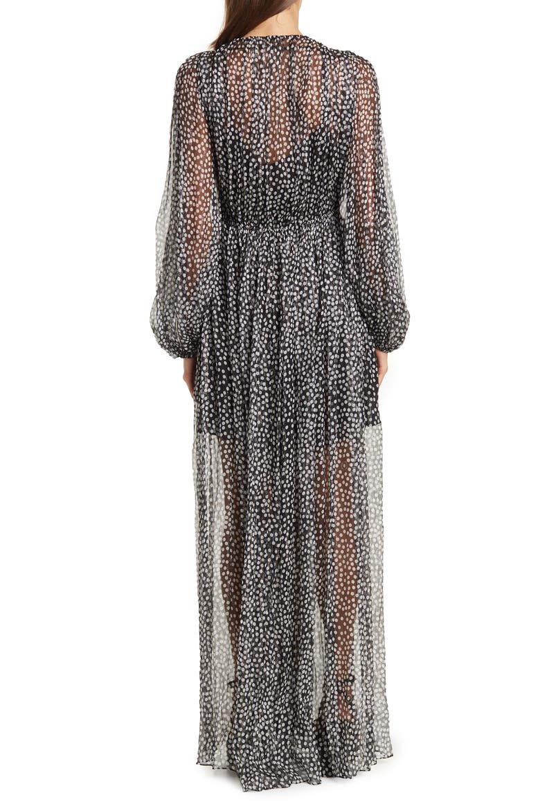 Melena Long Sleeve Silk Blend Maxi Dress, Alternate, color, BLACK