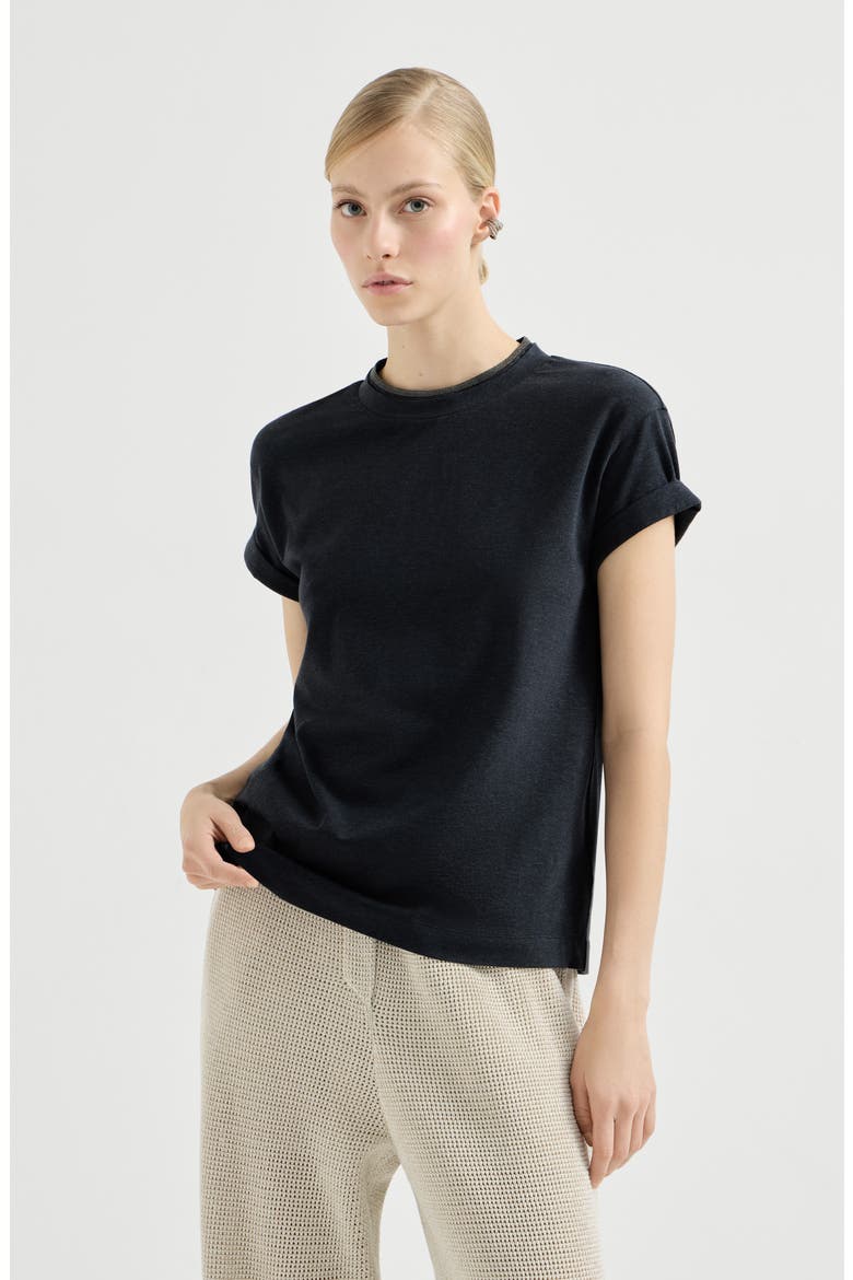 T-shirt with Precious Faux Layering, Main, color, Anthracite