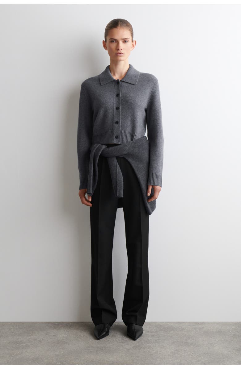 COS Collared Merino Wool Cardigan, Alternate, color, Gray Mélange