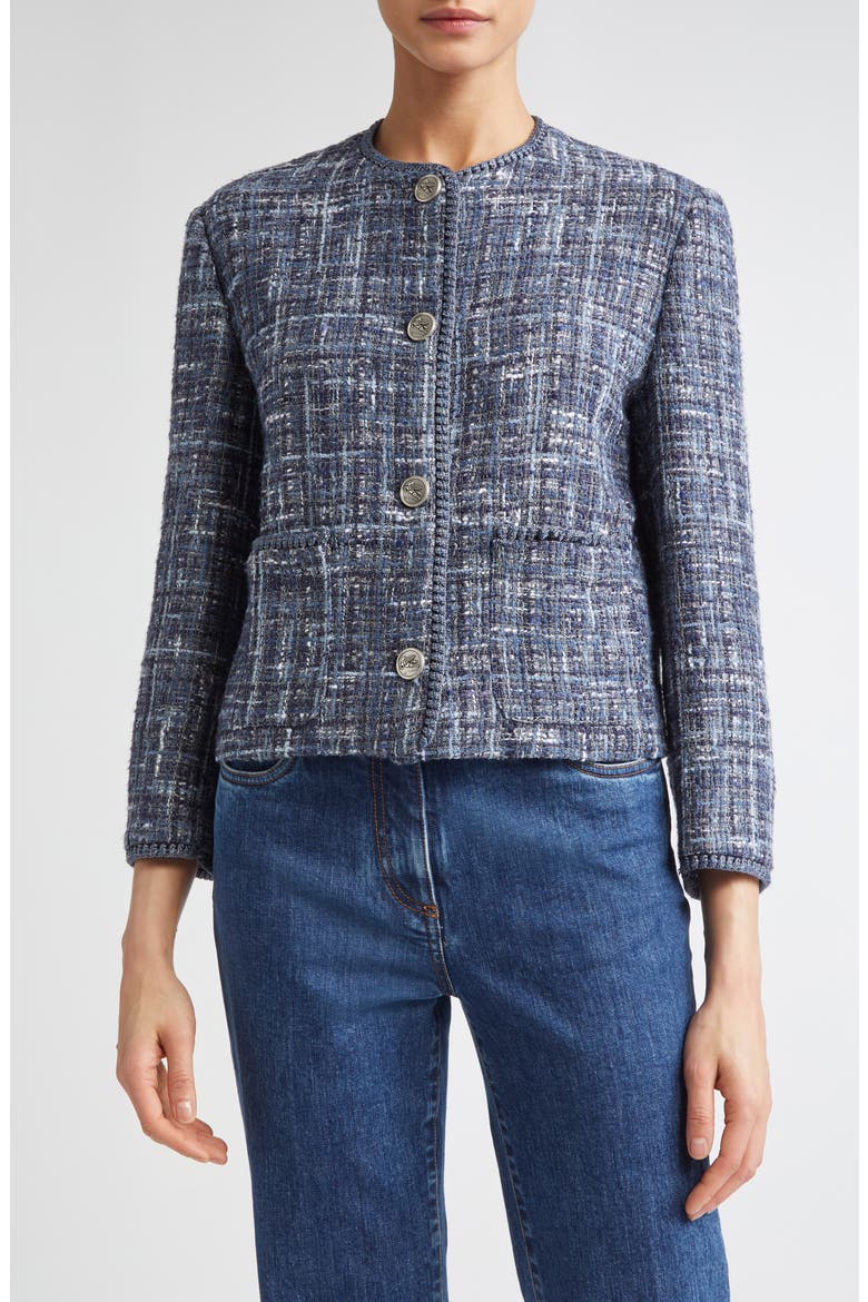 Abstract Check Crop Bouclé Jacket, Main, color, MULTICOLOR BLUE BASE