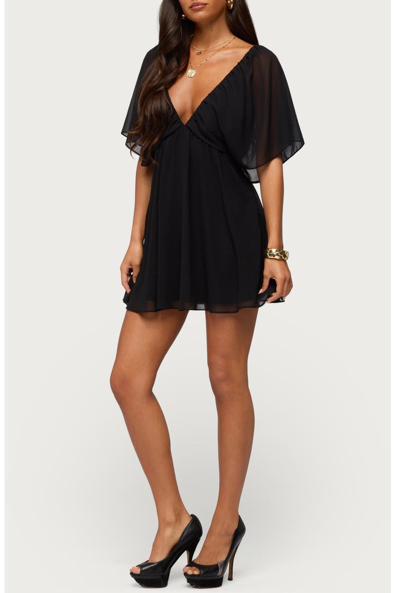 Rosalee Chiffon Babydoll Minidress, Alternate, color, BLACK
