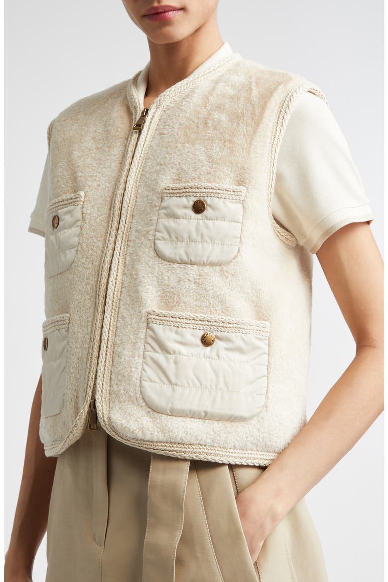 Mimosa Mixed Media Puffer Vest, Alternate, color, IVORY/ WHITE