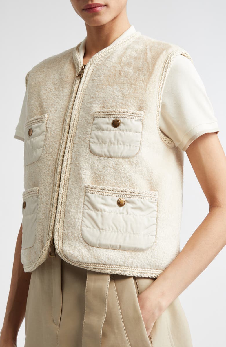 Moncler Mimosa Mixed Media Puffer Vest, Alternate, color, Ivory/ White