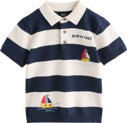 NEXT Kids' Stripe Boat Print Cotton Polo