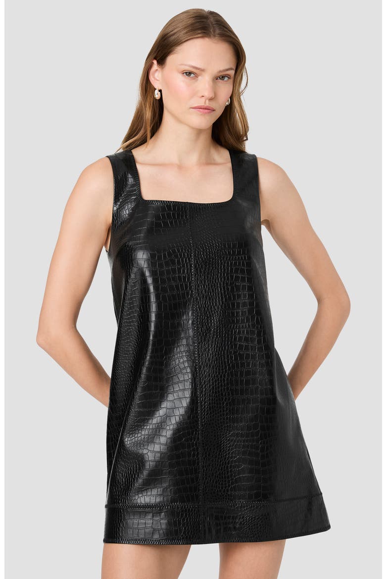 Croc Embossed Trapeze Minidress, Alternate, color, BLACK