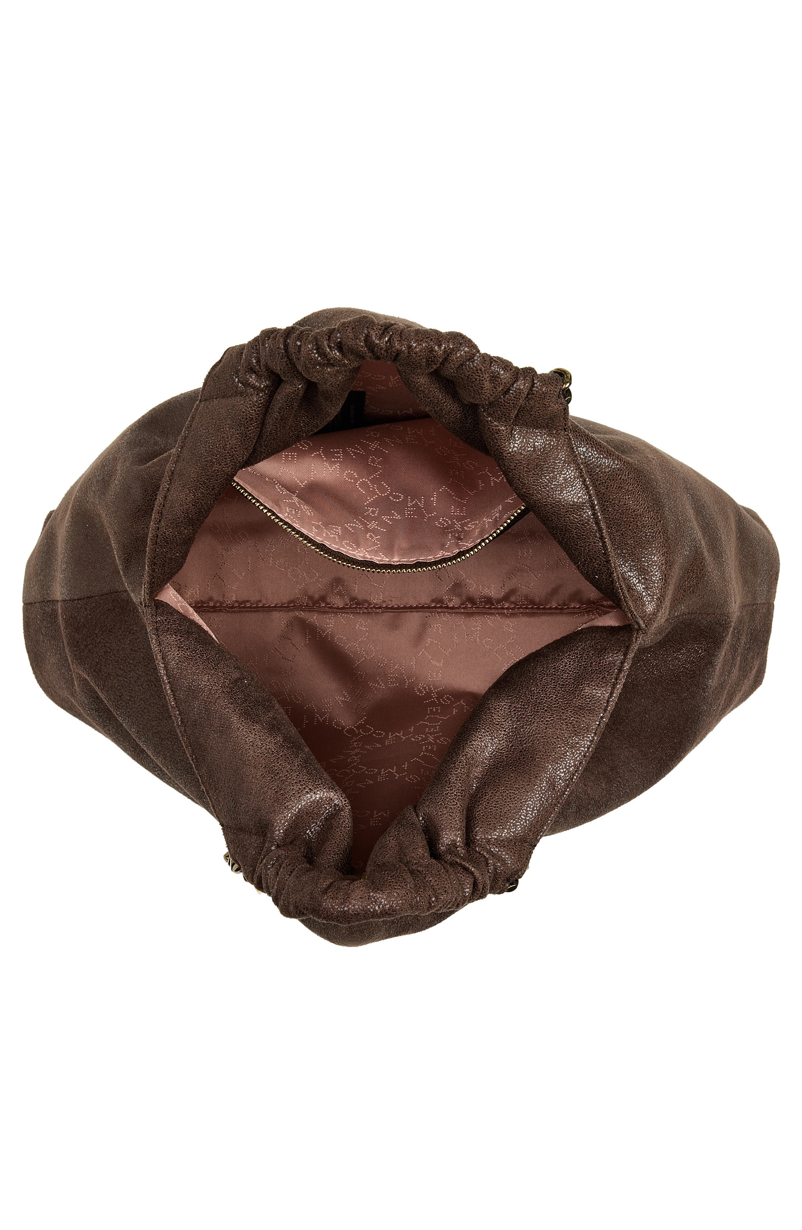 Medium Falabella Drawstring Faux Suede Shoulder Bag, Alternate, color, MAHOGANY