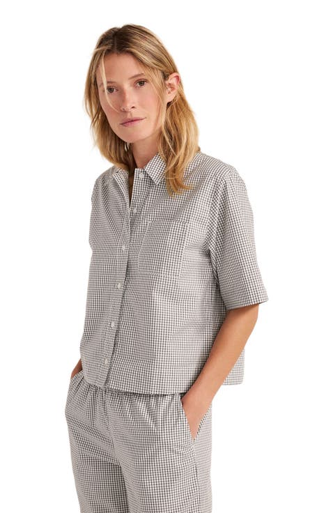 Organic Cotton Poplin Gingham Pajama Top