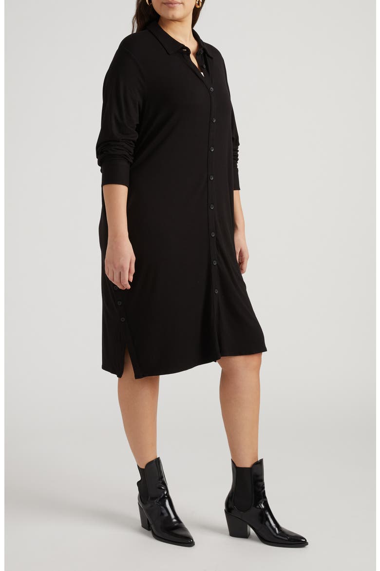 Sally Long Sleeve Shirtdress, Alternate, color, BLACK