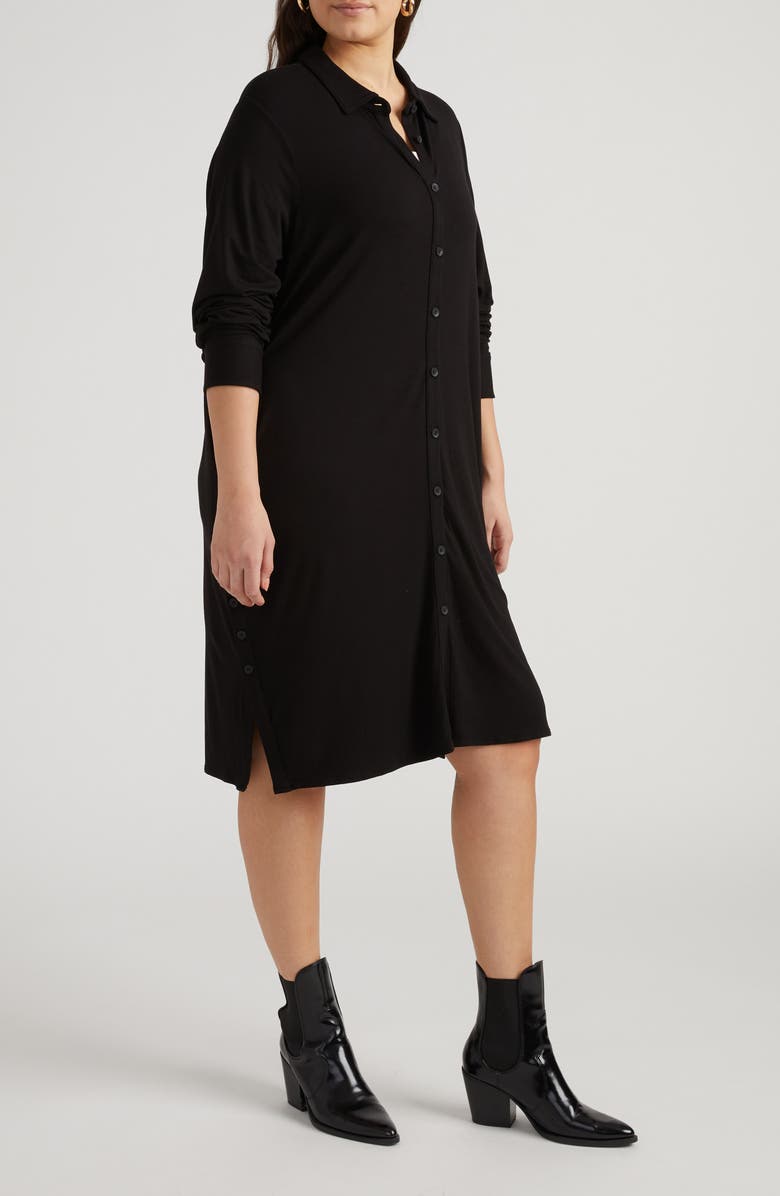 Universal Standard Sally Long Sleeve Shirtdress, Alternate, color, Black