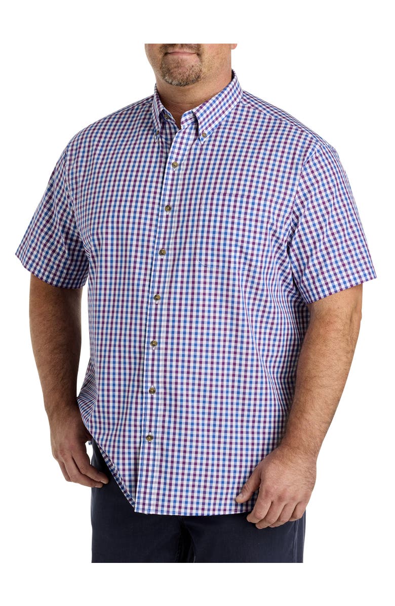 Harbor Bay by DXL Big & Tall Easy-Care Check Sport Shirt, Main, color, Blue Purple
