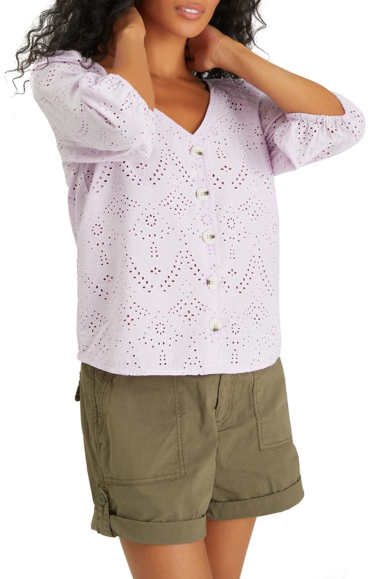 Modern Eyelet V-Neck Blouse, Alternate, color, LAVENDER ICE