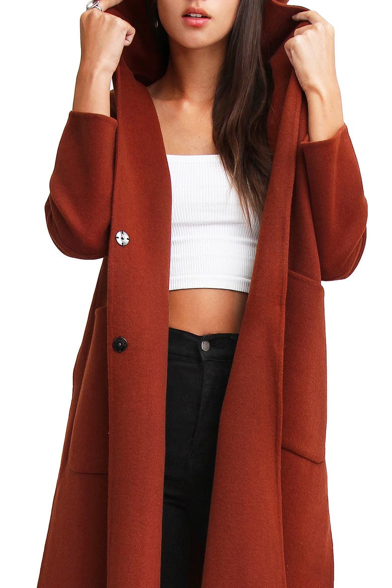 Walk This Way Hooded Wool Blend Coat, Alternate, color, CARAMEL