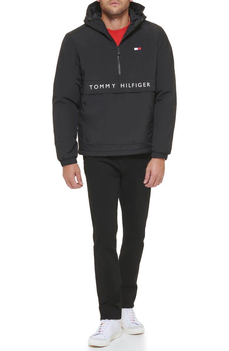 Tommy Hilfiger Water Resistant Hooded Fleece Lined Anorak Jacket, Alternate, color, Black