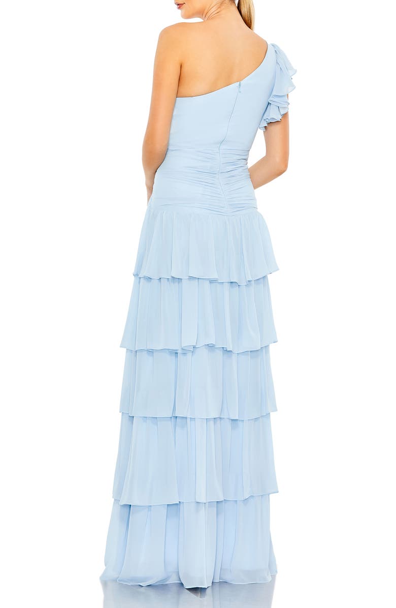 Mac Duggal Ruffle Tiered One Flutter Sleeve Gown, Alternate, color, Powder Blue