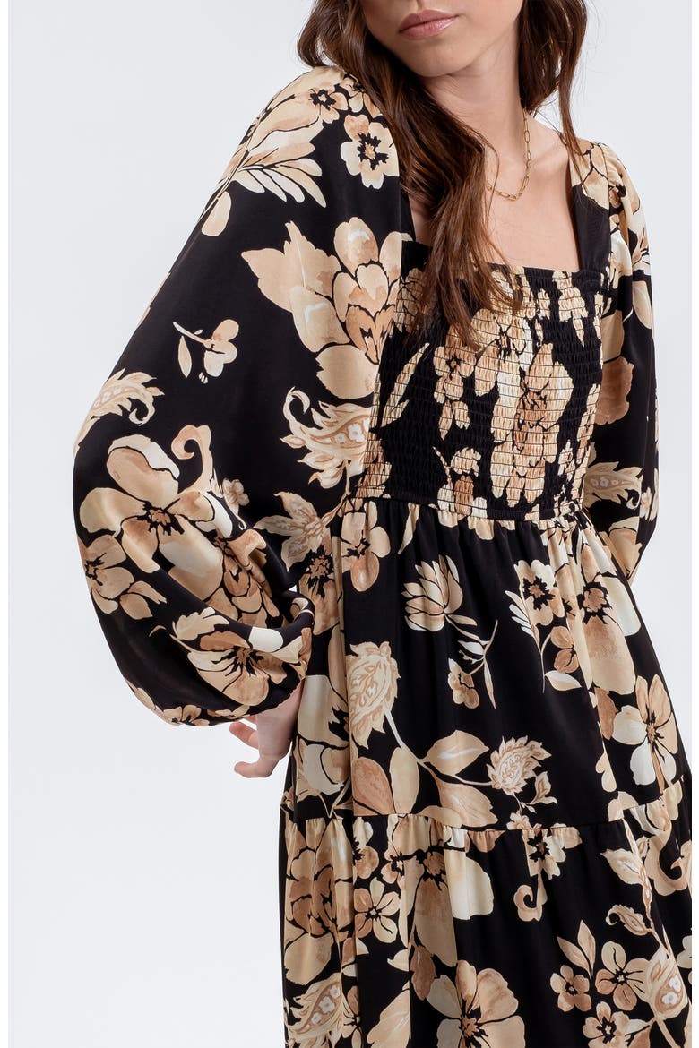 Floral Long Sleeve Midi Dress, Alternate, color, BLACK MULTI
