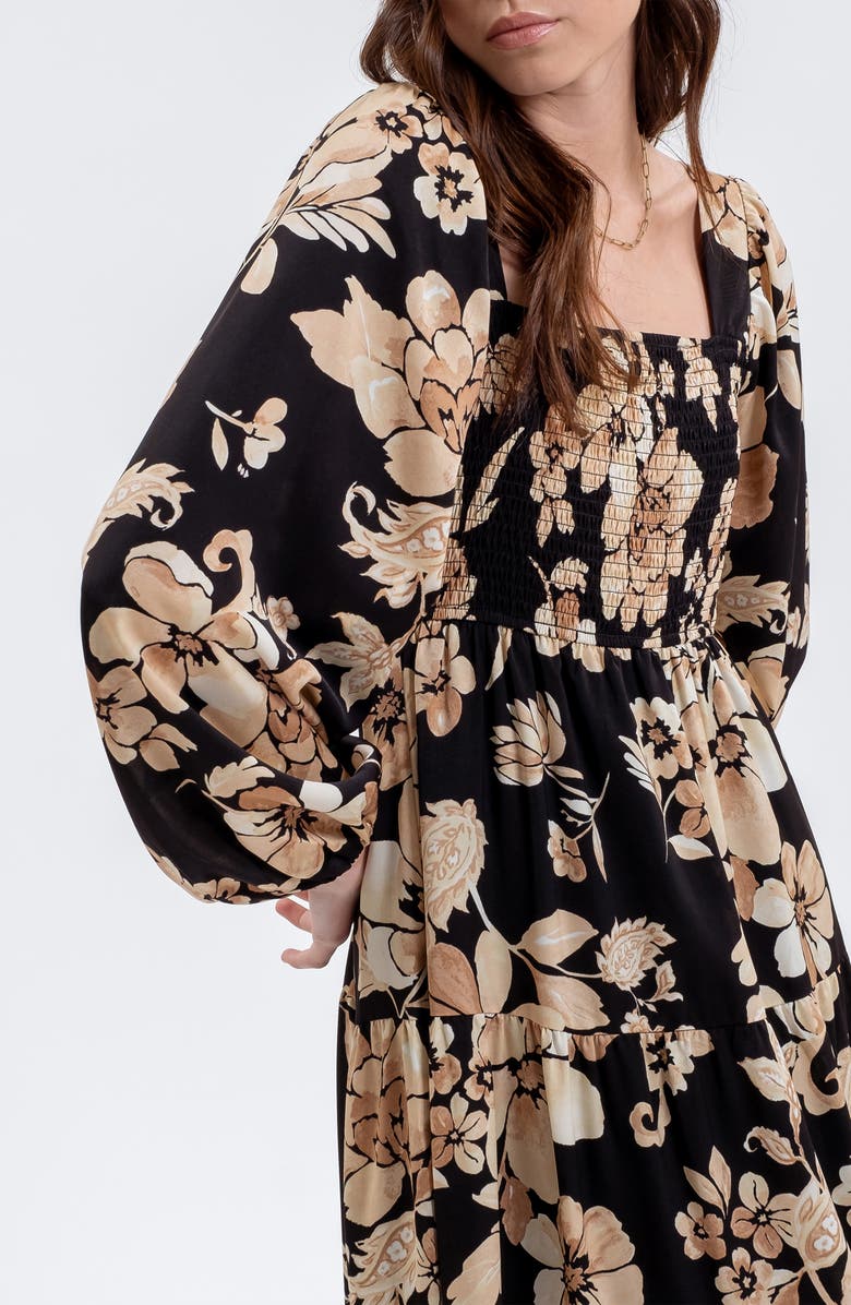 AUGUST SKY Floral Long Sleeve Midi Dress, Alternate, color, 