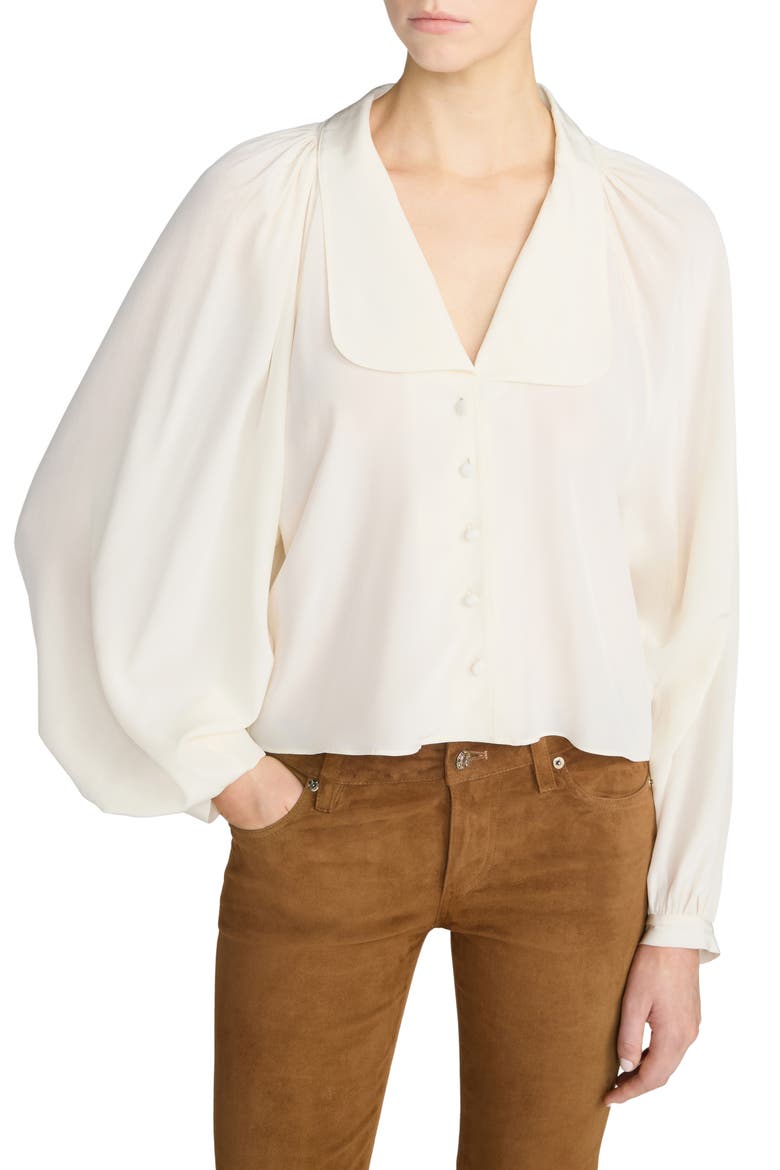 Gala Silk Shirt with Balloon Sleeves, Main, color, CREAM