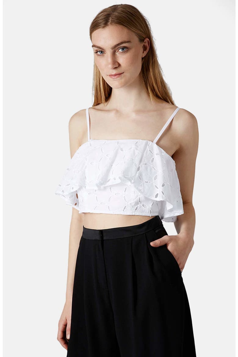Broderie Ruffle Bralette, Main, color, WHITE