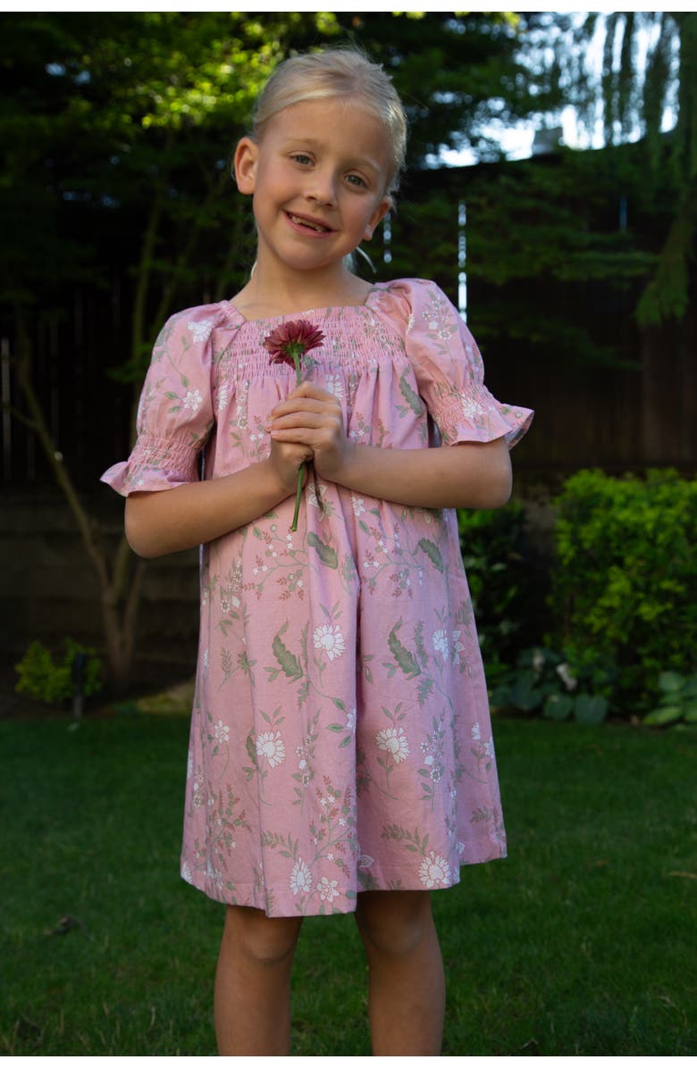 Beet World Olivia Dress with Smocking, Alternate, color, Pink & Green