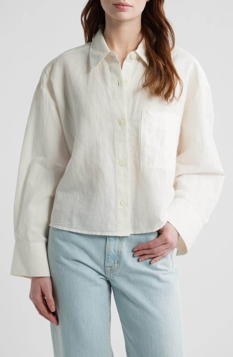 Madewell Linen & Cotton Straight Hem Shirt, Main, color, Ivory Linen