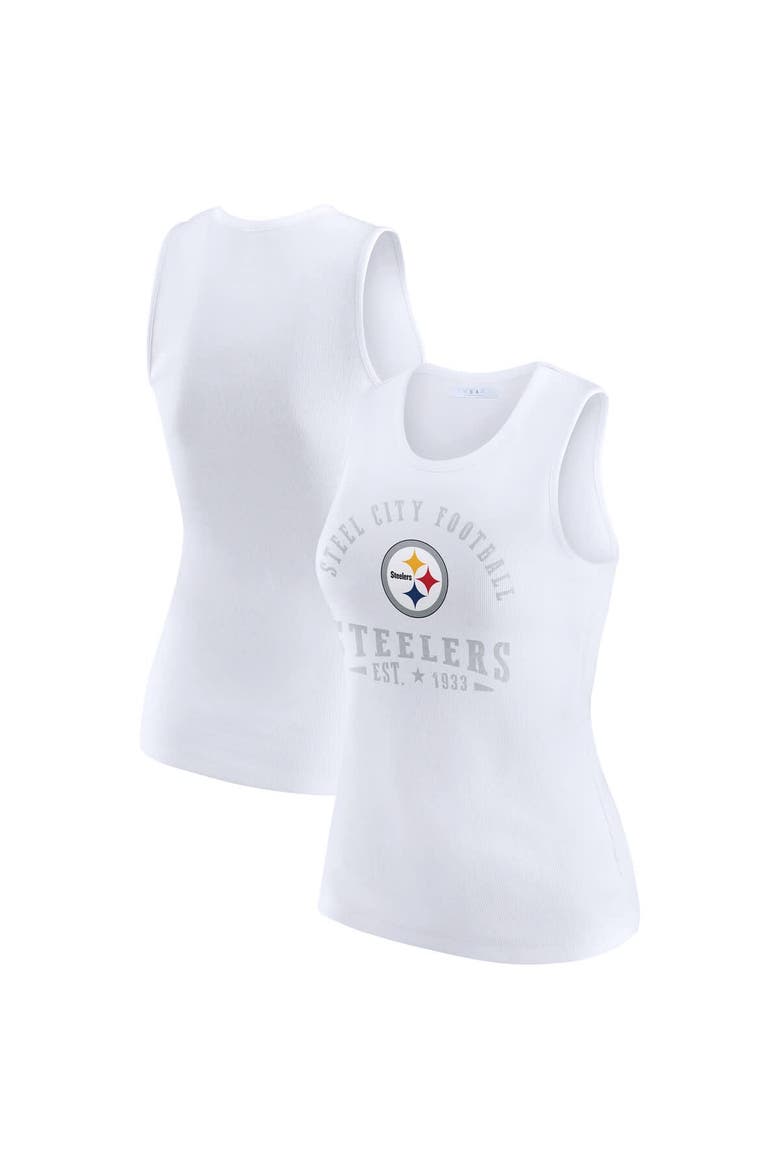 Women's WEAR by Erin Andrews  White Pittsburgh Steelers Ribbed Graphic Tank Top, Main, color, White