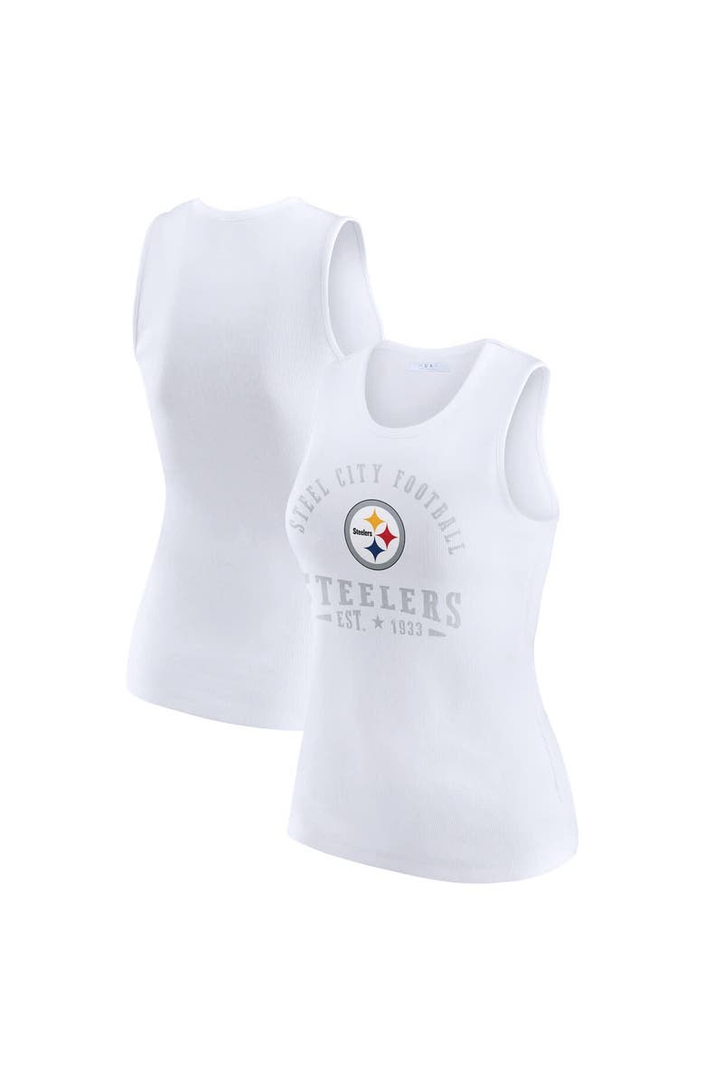 WEAR by Erin Andrews Women's WEAR by Erin Andrews White Pittsburgh Steelers Ribbed Graphic Tank Top, Main, color, White