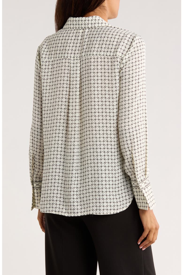 Print Button Front Blouse, Alternate, color, IVORY/BLACK MEDALLION DOT
