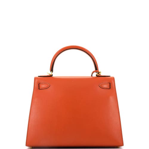 Pre-owned Hermes  Hermes Kelly Handbag Orange Tadelakt With Gold Hardware 28 In Brown