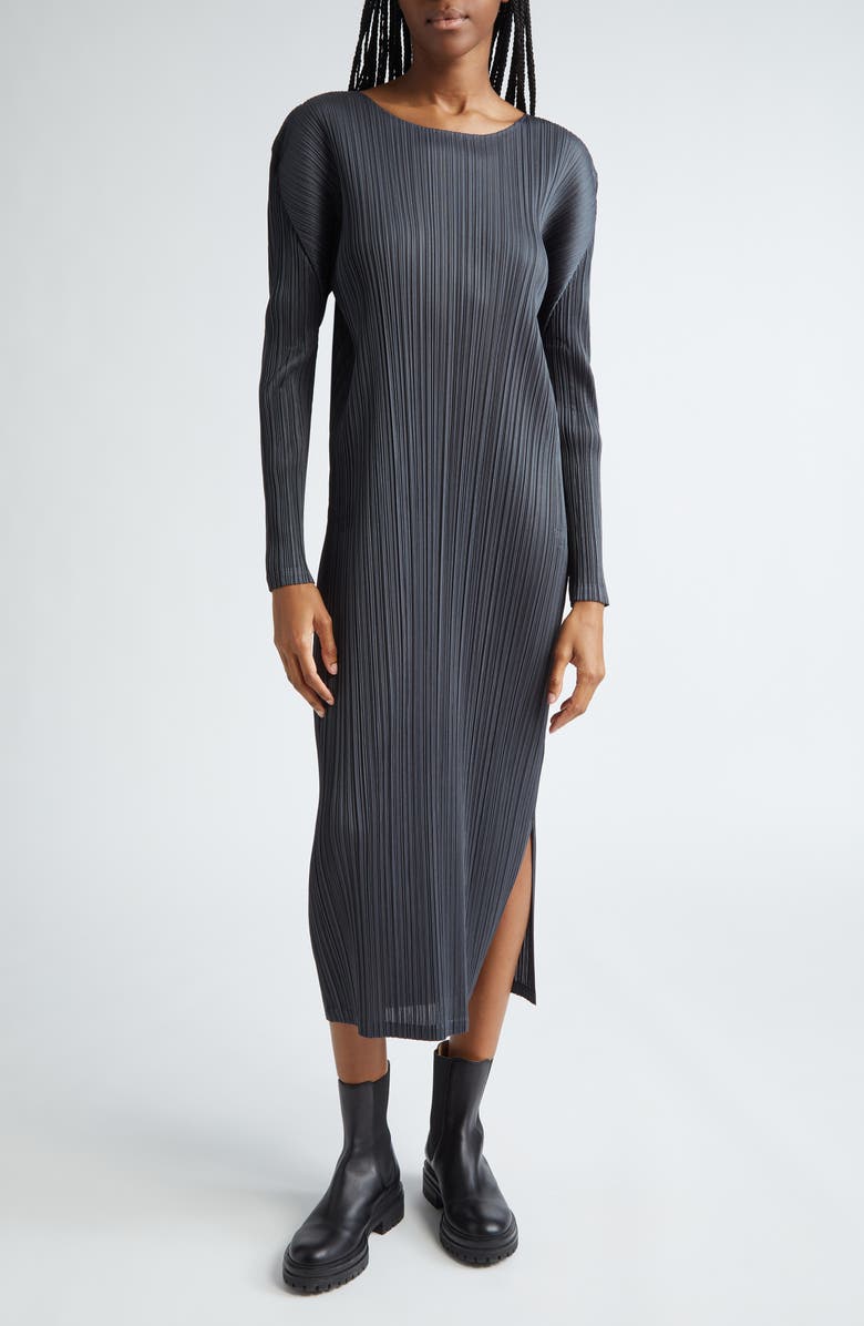 Pleats Please Issey Miyake Monthly Colors December Pleated Long Sleeve Midi Dress, Main, color, 
