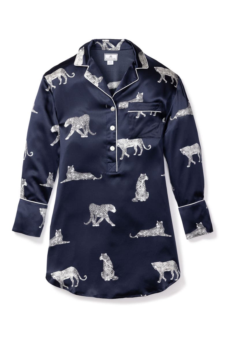 Panthre de Nuit Silk Nightshirt, Alternate, color, NAVY