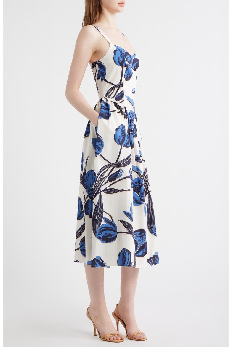 Floral Cotton Fit & Flare Midi Dress, Alternate, color, BLUE MULTI