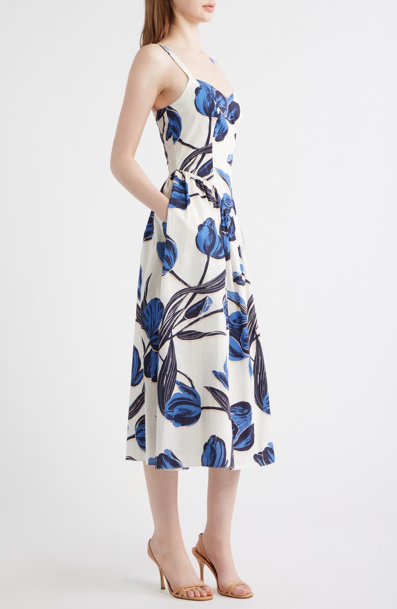 Vince Camuto Floral Cotton Fit & Flare Midi Dress, Alternate, color, Blue Multi