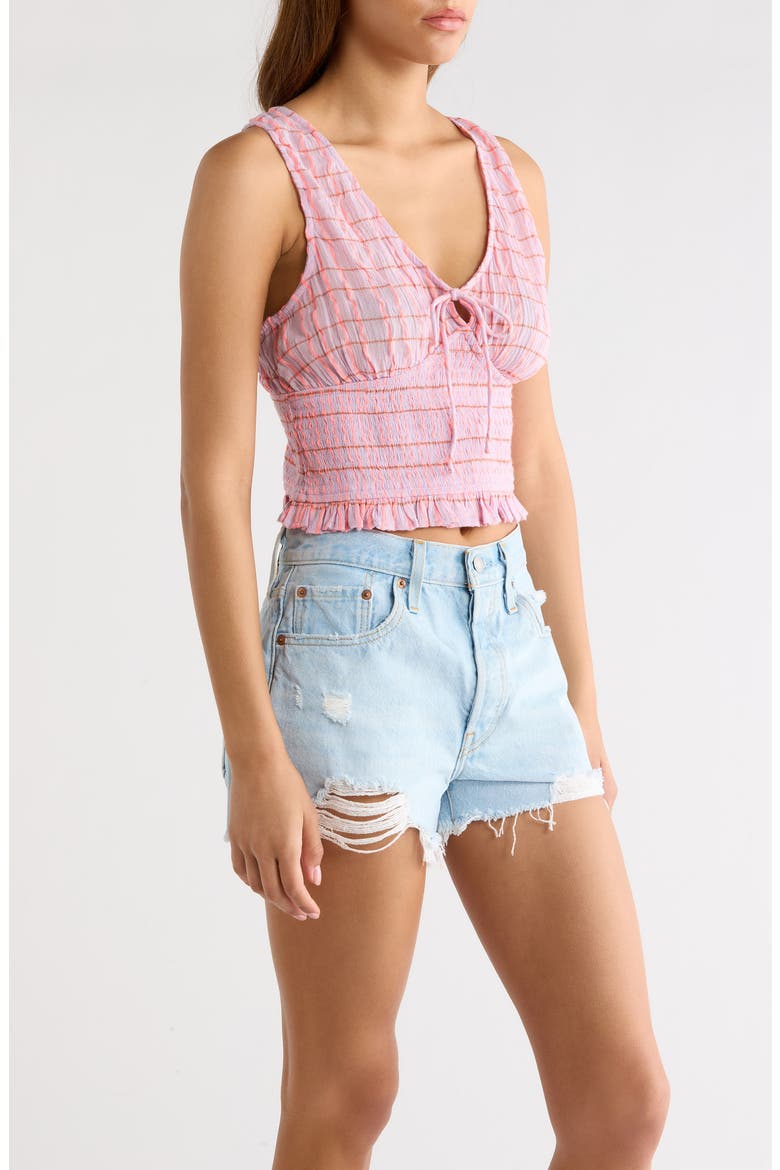Paradise Check Cotton Blend Crop Tank, Alternate, color, PINK